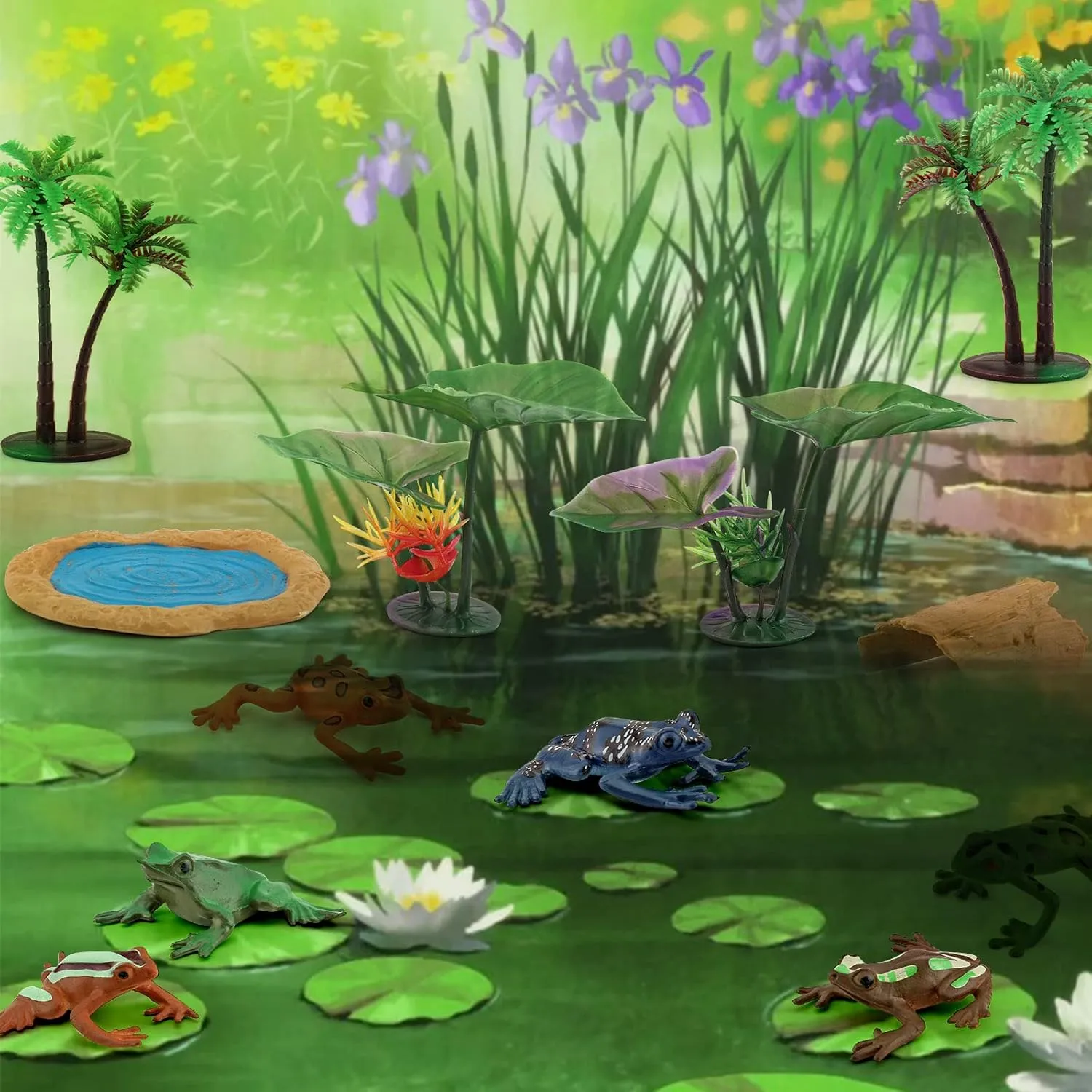 6PCS Mini Tree Frog Figurines Collectible Plastic Frogs Toys Lotus Pond Set Cake Toppers School Project for Boys and Girls Kids Toddlers