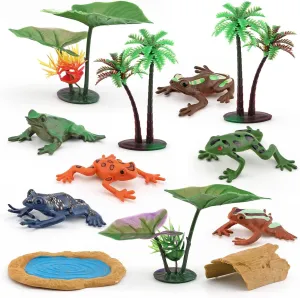 6PCS Mini Tree Frog Figurines Collectible Plastic Frogs Toys Lotus Pond Set Cake Toppers School Project for Boys and Girls Kids Toddlers