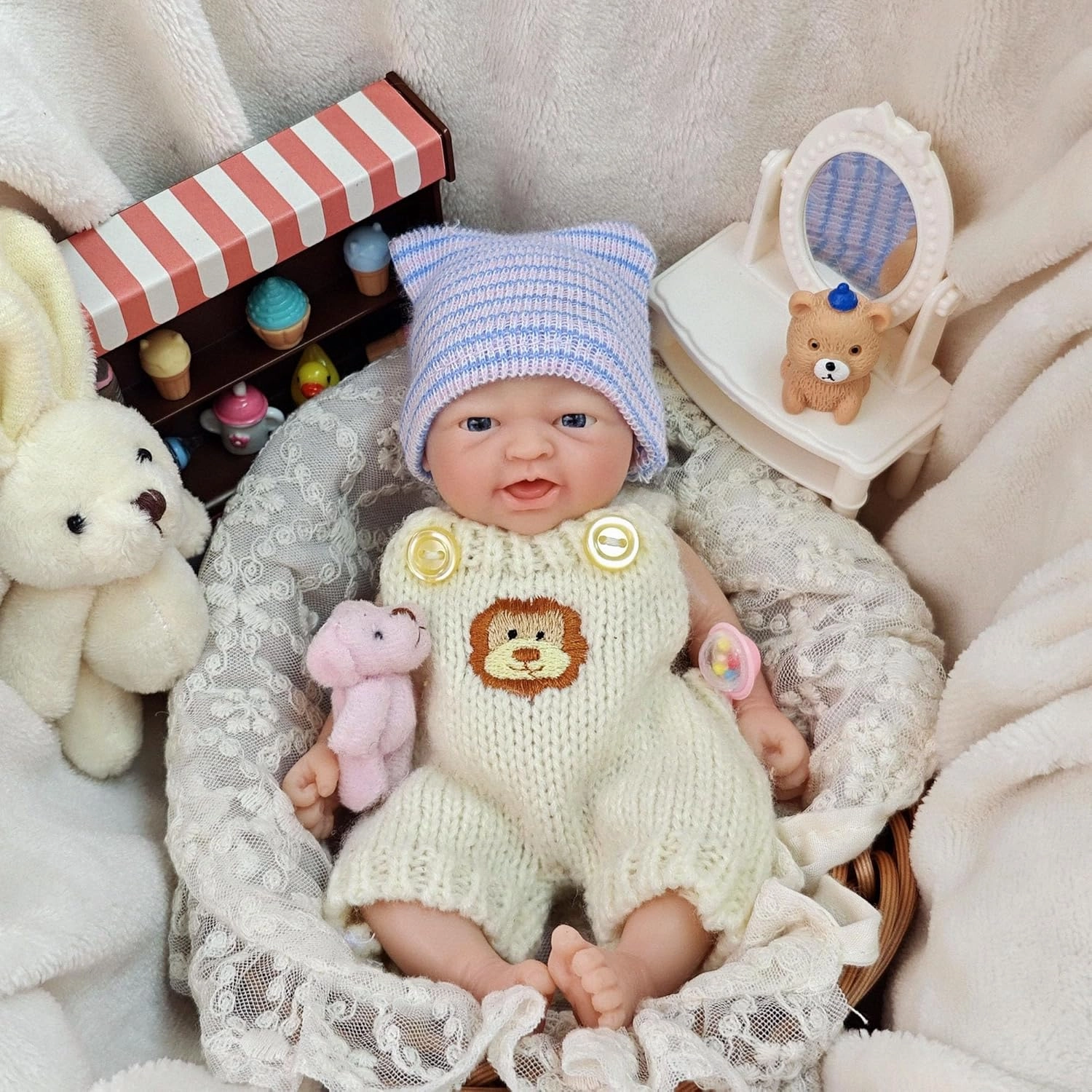 7" Mini Reborn Baby Dolls Girl, Realistic Soft Silicone Newborn Baby Doll, Real Full Body Silicone Reborn Baby Dolls with Feeding Accessories &Gift Box