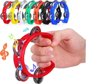 7pcs Boy Girl Percussion Instrument Handheld Tambourines with Jingle Bells Safe Plastic Musical Instruments for Boy Girl Holiday Parties and Sports Games