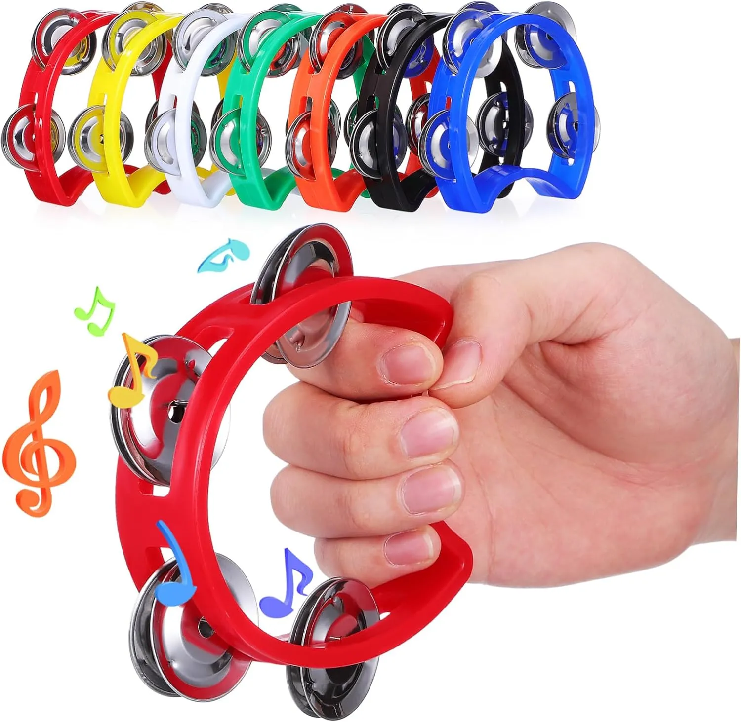 7pcs Boy Girl Percussion Instrument Handheld Tambourines with Jingle Bells Safe Plastic Musical Instruments for Boy Girl Holiday Parties and Sports Games