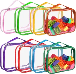 8 Packs Toy Storage Bags with Zipper, Clear PVC Organizing Bags, Reusable Toy Storage Organizer with Portable Handle, Travel Waterproof Organizer Bags for Building Blocks, Puzzle, Toys and Books