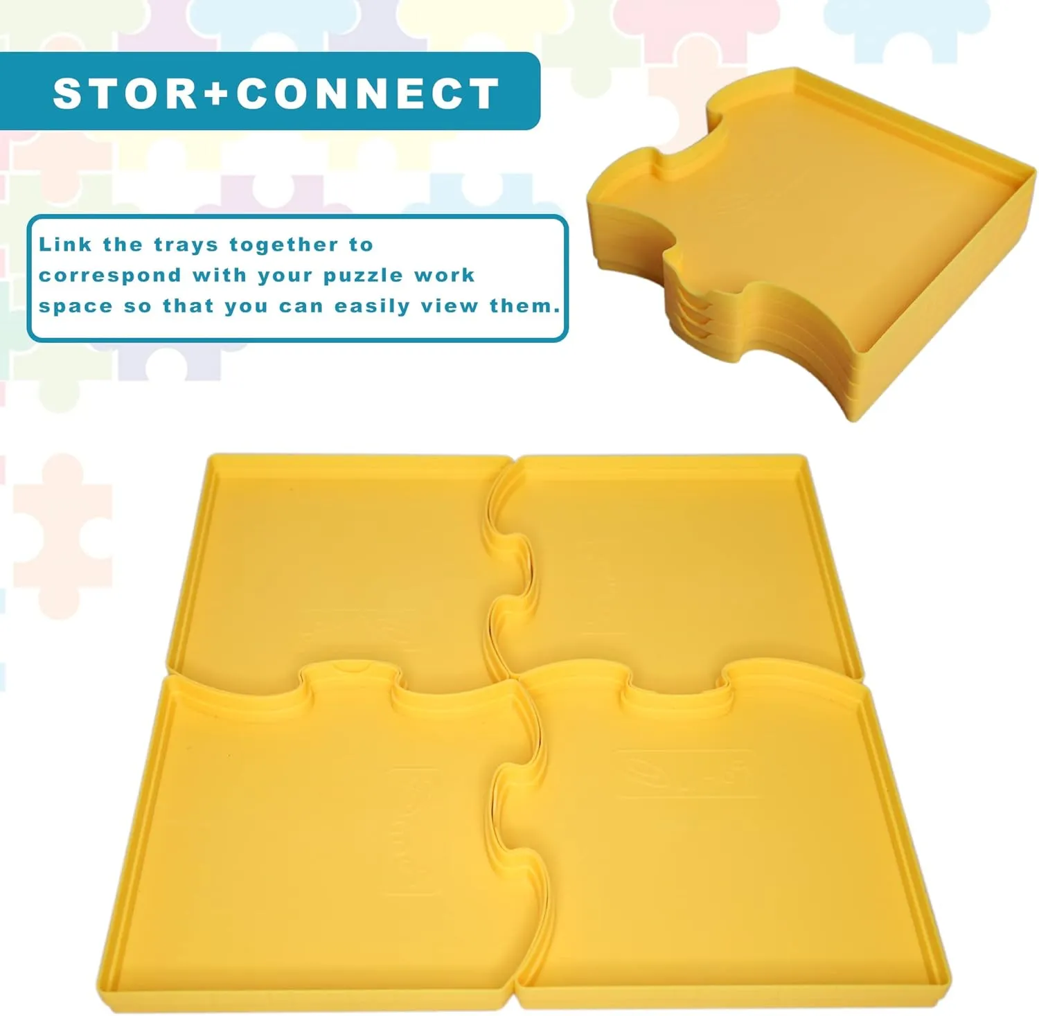 8 Stackable Puzzle Shaped Sorting Trays - Plus Included 1000 Piece Puzzle - Organize Puzzles Up to 1500 Pieces (Yellow)