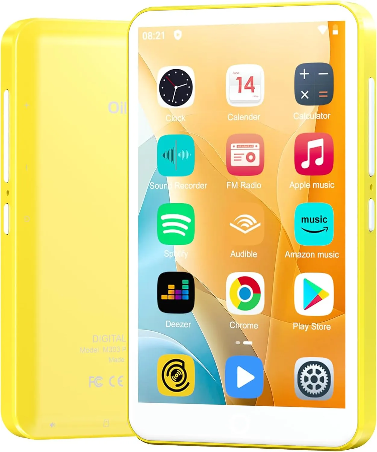 80GB MP3 Player with Bluetooth and WiFi, Android Player with Speaker Mp3 & Mp4 Music Player with Spotify, Amazon Music, Browser, Deezer, 4.0" Touch Screen, Download Music,Up to 512GB (Yellow)