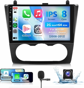 8 Core 2 64G Android Car Stereo for Nissan Altima 2008 2009 2010 2011 2012 with Wireless Carplay Android Auto, 9'' Touchscreen Car Radio Mirror Link WIFI GPS Bluetooth FM/RDS DSP AHD Backup Camera SWC