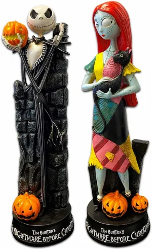A Nightmare Before Christmas Figurines Set ~ 2 Pack Jack Skellington and Sally with Pumpkin Halloween Statue Sculpture Home Decoration Collection Gifts