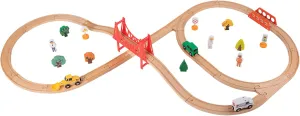 Adena Montessori Wooden Train Set 40 Pcs,Busy City Train Toys with Suspension Bridge for Kids,Expandable&Changeable Track Set for Toddler Boys&Girls 3  Years,Fits Thomas,Brio,Melissa&Doug(Vehicle)
