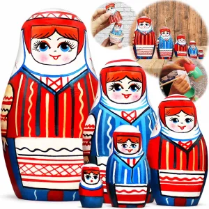 AEVVV Russian Nesting Dolls Set of 5 pcs - Matryoshka Doll in Belarussian Traditional Dress with Ornament - Russian Doll in Belarussian Folk Festive Dress