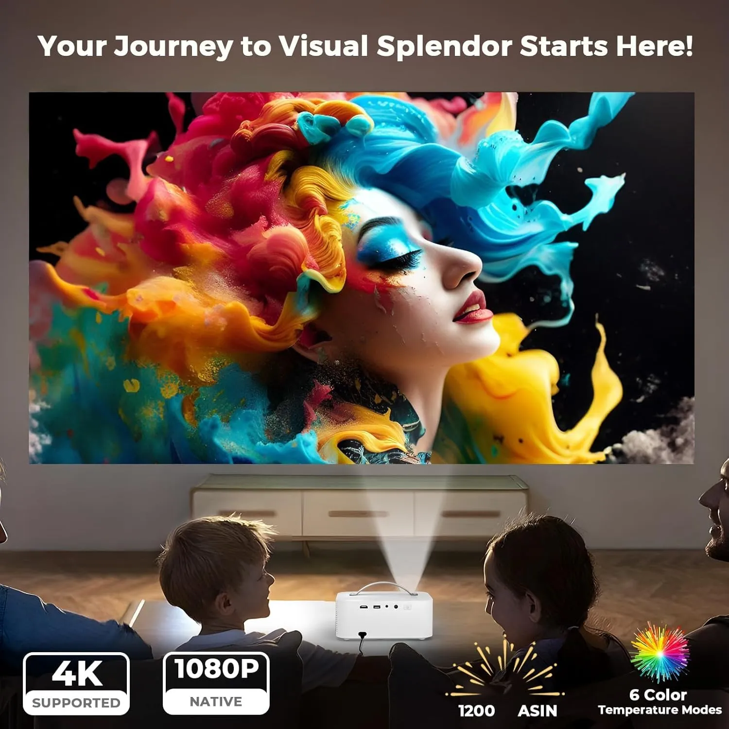 [AI Movin System & 1200 ANSI] Projector-4K with WiFi 6 and Bluetooth, 30W DoIby Audio Netflix-Licensed Projector, One-touch Focus Portable 1080P Outdoor-Projector, Lisowod Smart Proyector with HDR10 