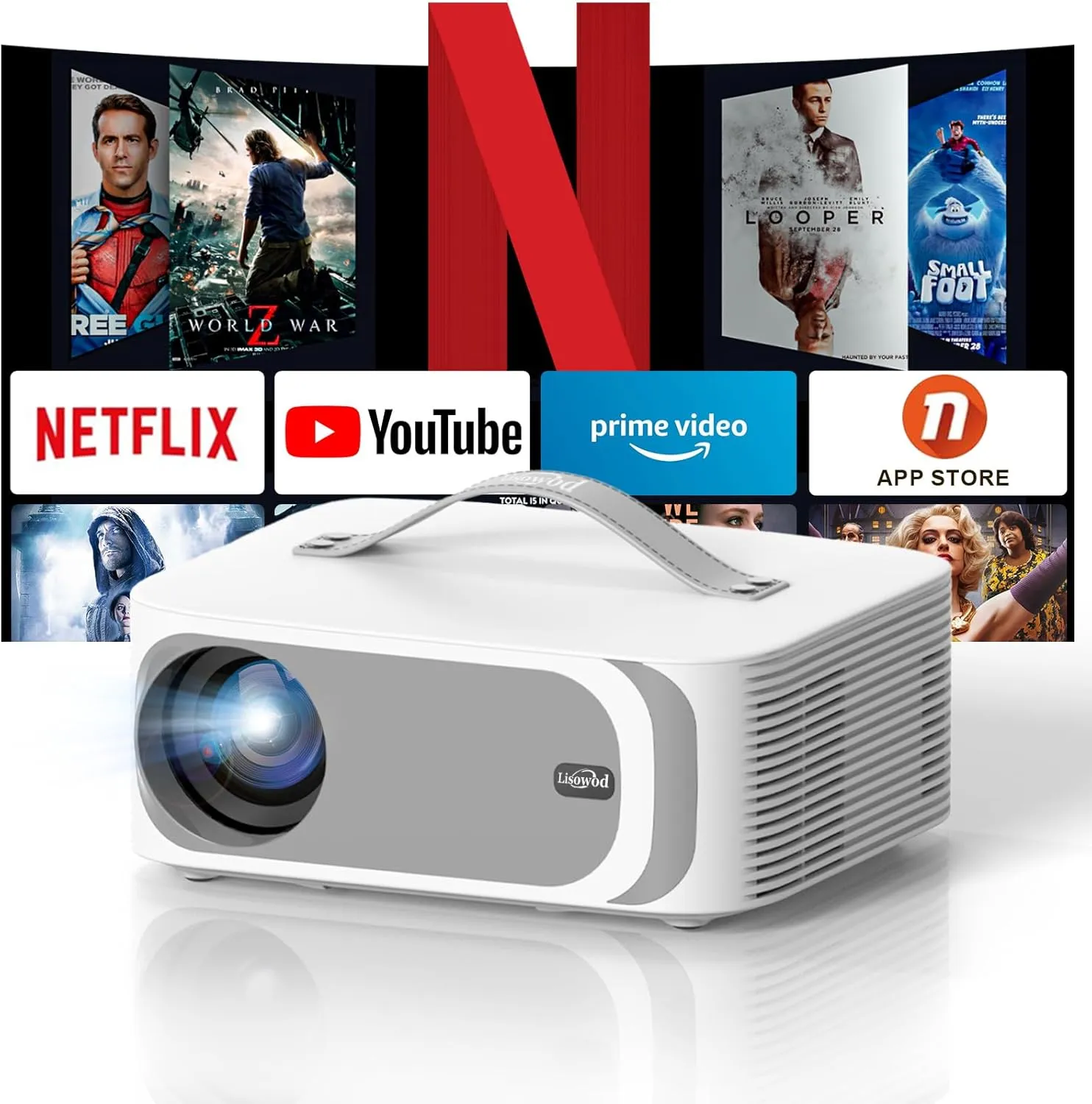 [AI Movin System & 1200 ANSI] Projector-4K with WiFi 6 and Bluetooth, 30W DoIby Audio Netflix-Licensed Projector, One-touch Focus Portable 1080P Outdoor-Projector, Lisowod Smart Proyector with HDR10 