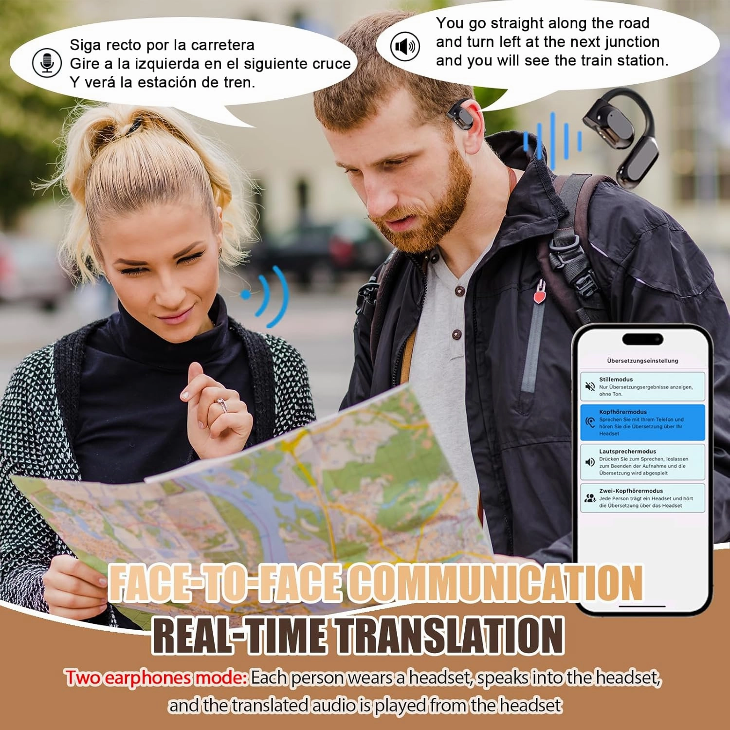 AI Language Translator Earbuds AI Headphones Live Language Translation Earbuds Real Time for iPhone Android Open Ear Buds Headphones Wireless Bluetooth Over The Ear Translate Translating Earbuds