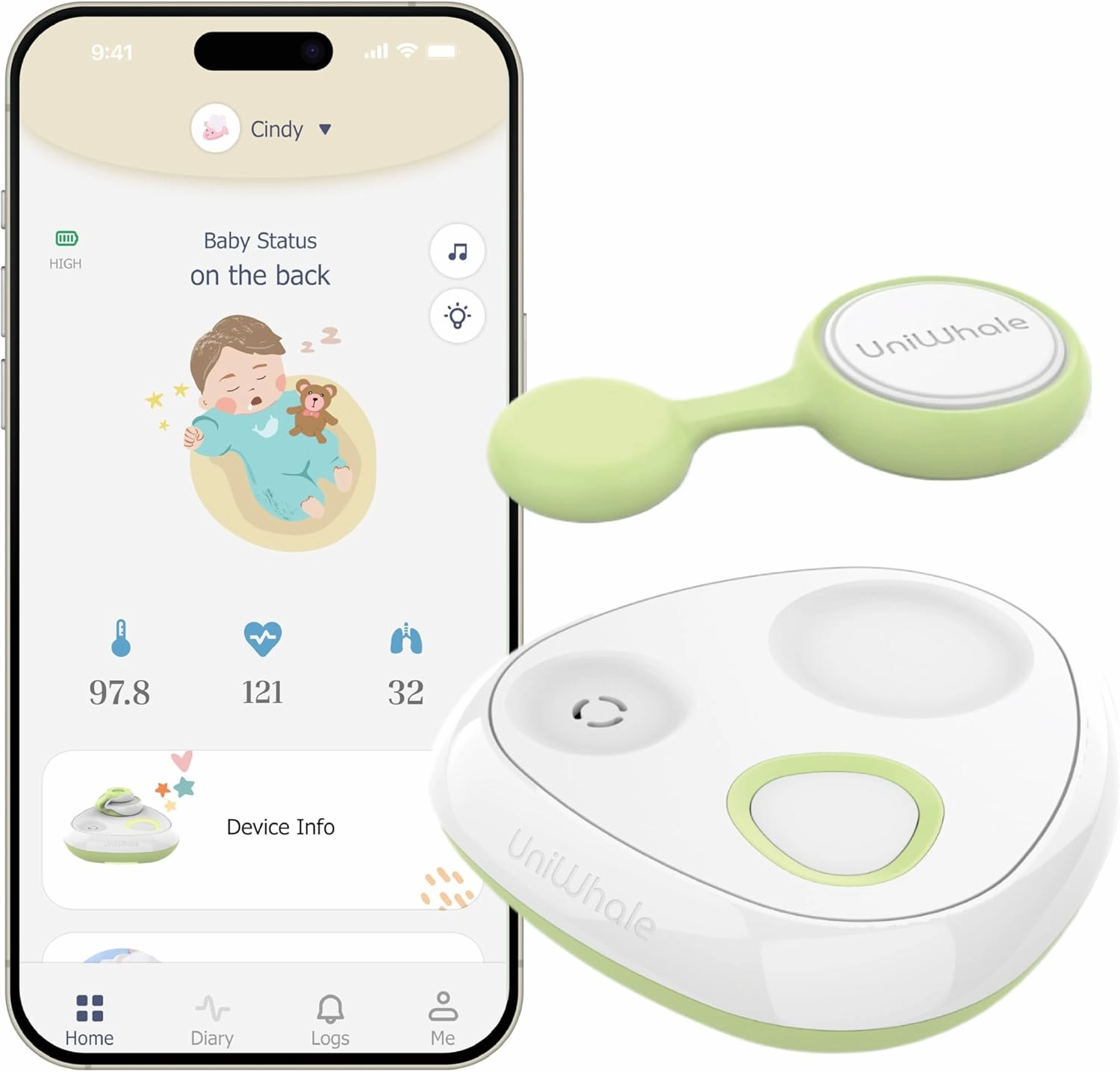 AI Smart Baby Monitor w/Free App, Tracking Breathing, Heart Rate & Sleep, Real-Time Alerts, Wireless & Portable, for Newborns to Toddlers (0-7 Years)