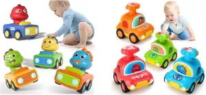 ALASOU 4 PCS Dinosaur and 4 PCS Dinosaur Taxi Car Toys for Infant and Toddlers