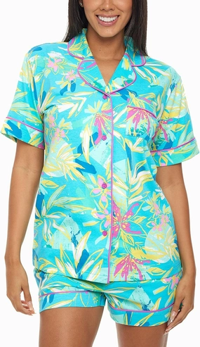 Alexander Del Rossa Women's Soft Cotton Knit Jersey Pajamas Lounge Set, Short Sleeve Top and Shorts with Pockets