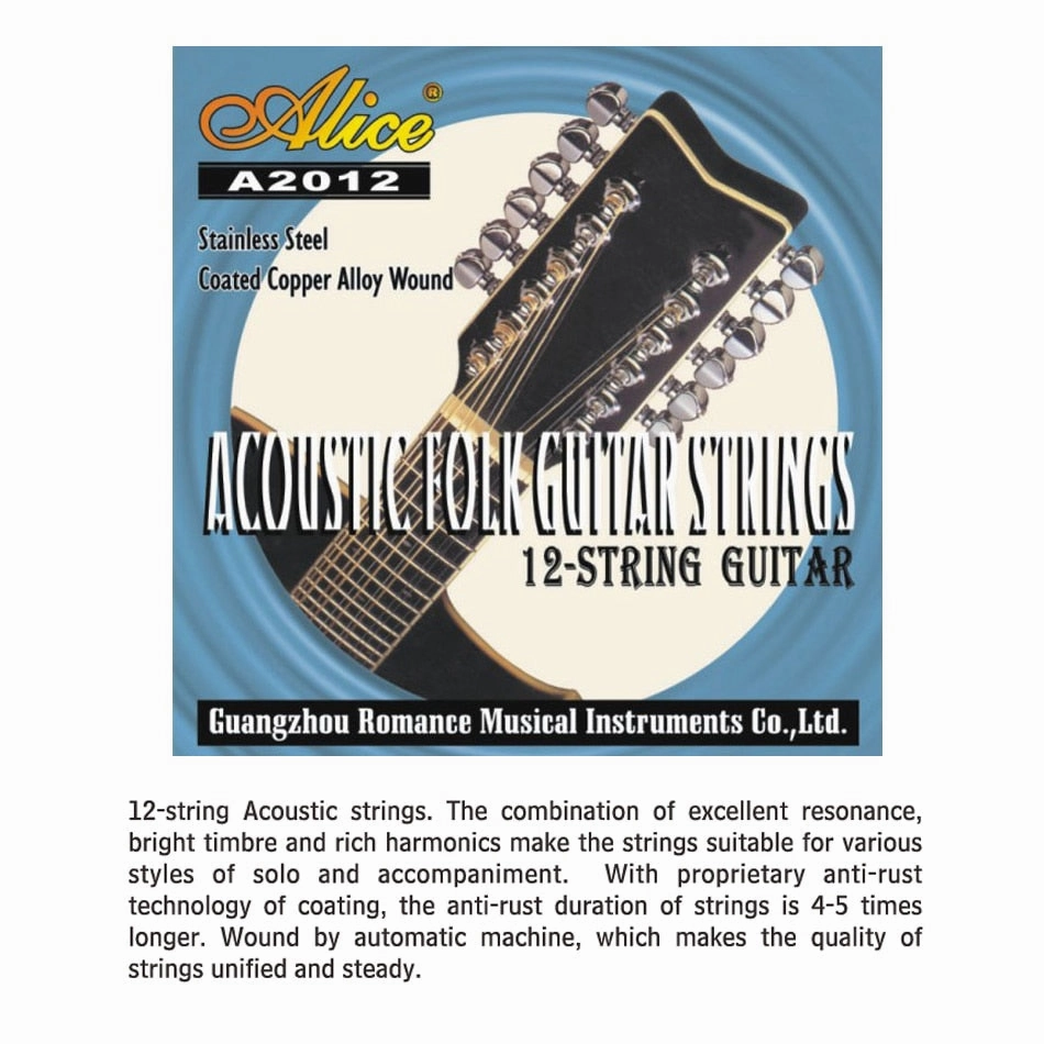 Alice A2012 12 Strings Acoustic Guitar Strings 010-026 Musical Instrument Guitar Parts Accessories 12 Guitarrra Strings 1 Set