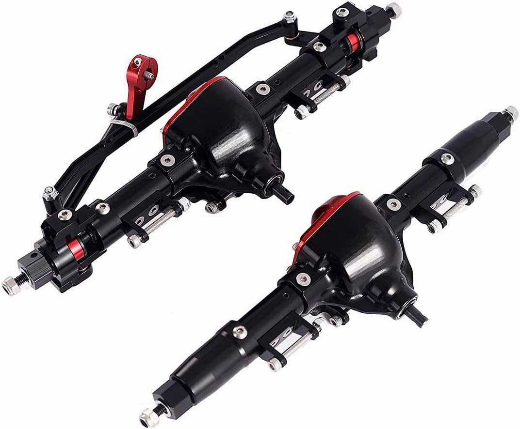 Aluminum Alloy Front and Rear Axle and Universal Driveshafts Set for 1/10 RC Crawler Car Axial SCX10 (Black)