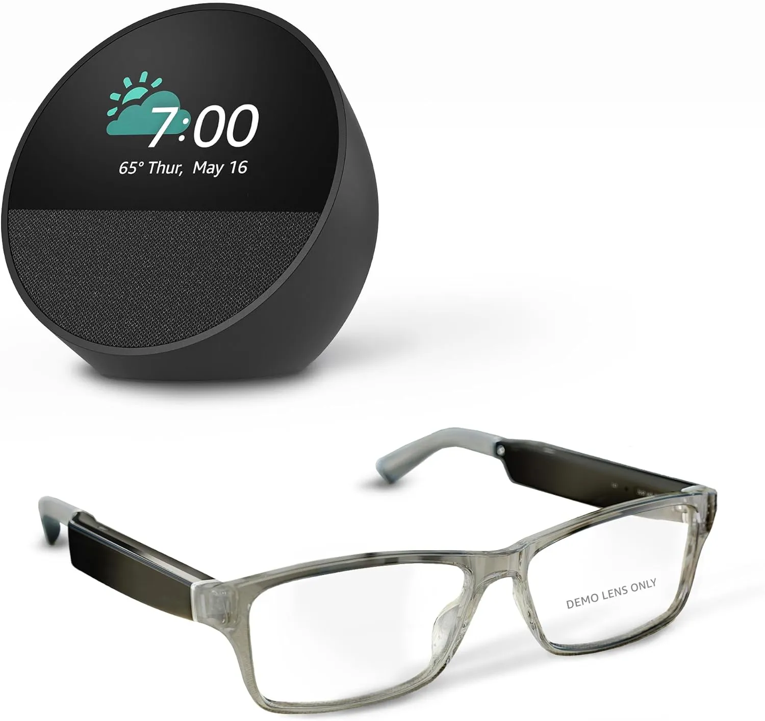 Amazon Echo Frames (newest model)   Echo Spot (newest model), Smart Glasses with Alexa, Modern Rectangle frames in Charcoal Gray with prescription ready lenses