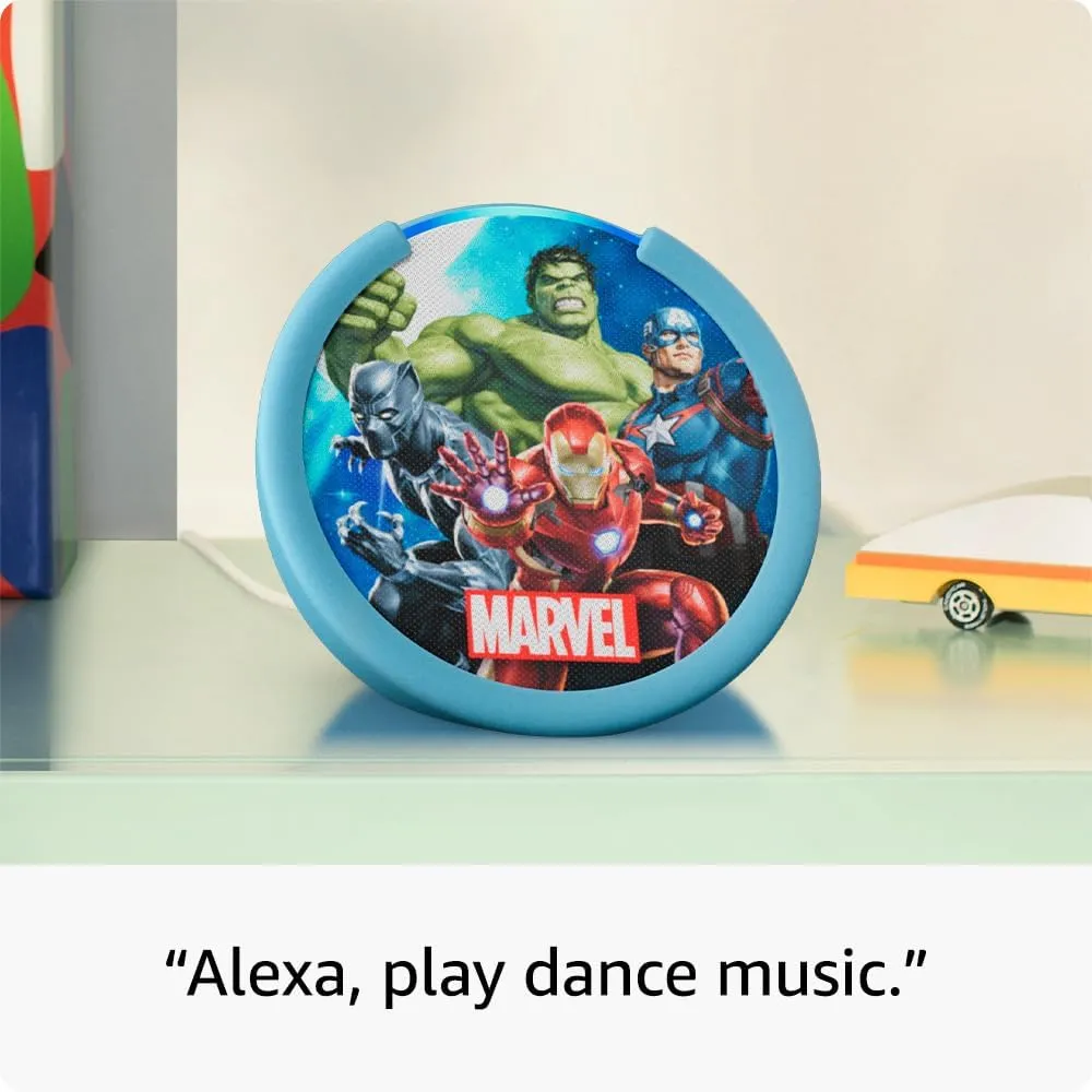 Amazon Echo Pop Kids (newest model), Designed for kids, with parental controls, Includes 6 months of Amazon Kids , Marvel's Avengers