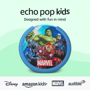 Amazon Echo Pop Kids (newest model), Designed for kids, with parental controls, Includes 6 months of Amazon Kids , Marvel's Avengers
