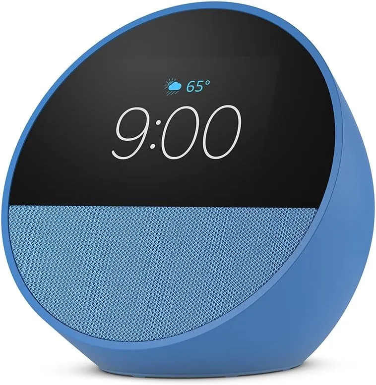 Amazon Echo Spot (newest model), Great for nightstands, offices and kitchens, Smart alarm clock with Alexa, Ocean Blue
