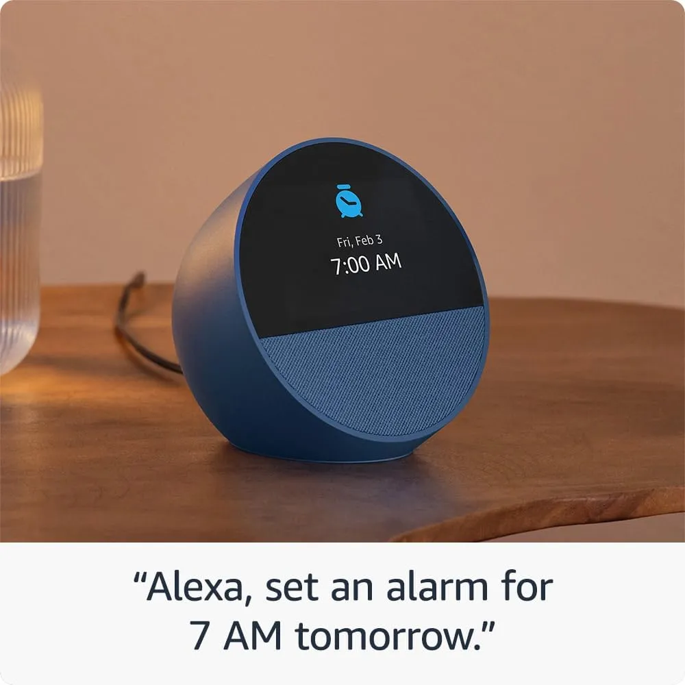 Amazon Echo Spot (newest model), Great for nightstands, offices and kitchens, Smart alarm clock with Alexa, Ocean Blue