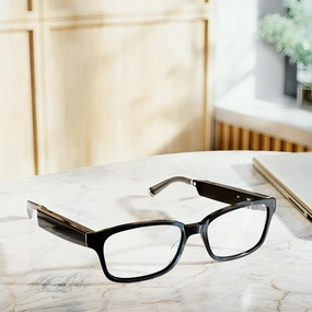Amazon Echo Frames, an Alexa device (newest model), Smart glasses with Alexa, Rectangle frames in Classic Black with blue light filtering lenses