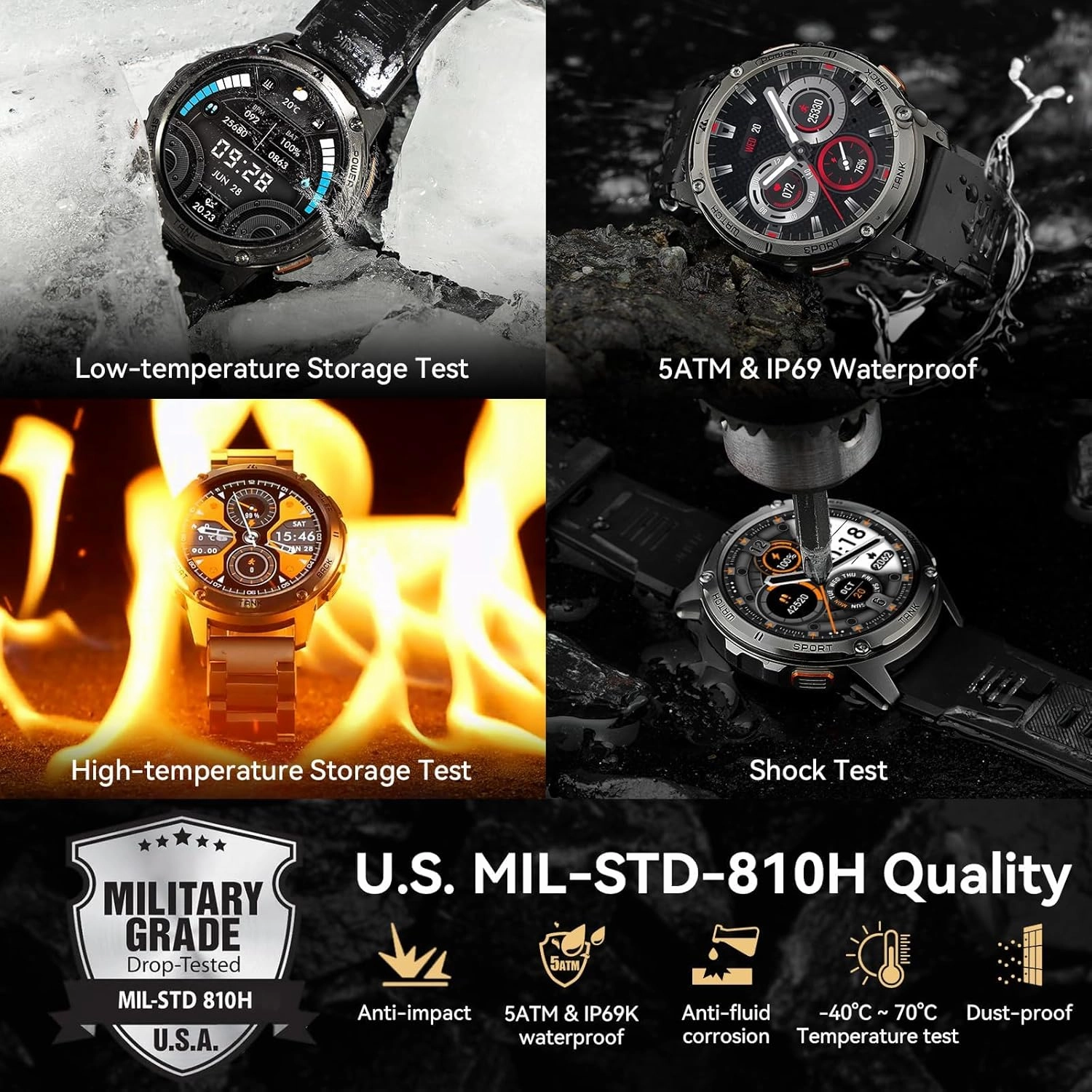 AMAZTIM Smart Watches for Men,60 Days Extra-Long Battery, Rugged Military Bluetooth Call(Answer/Dial Calls),1.43" Ultra HD AMOLED Display,Full Metal Body SmartWatch Compatible iPhone and Android