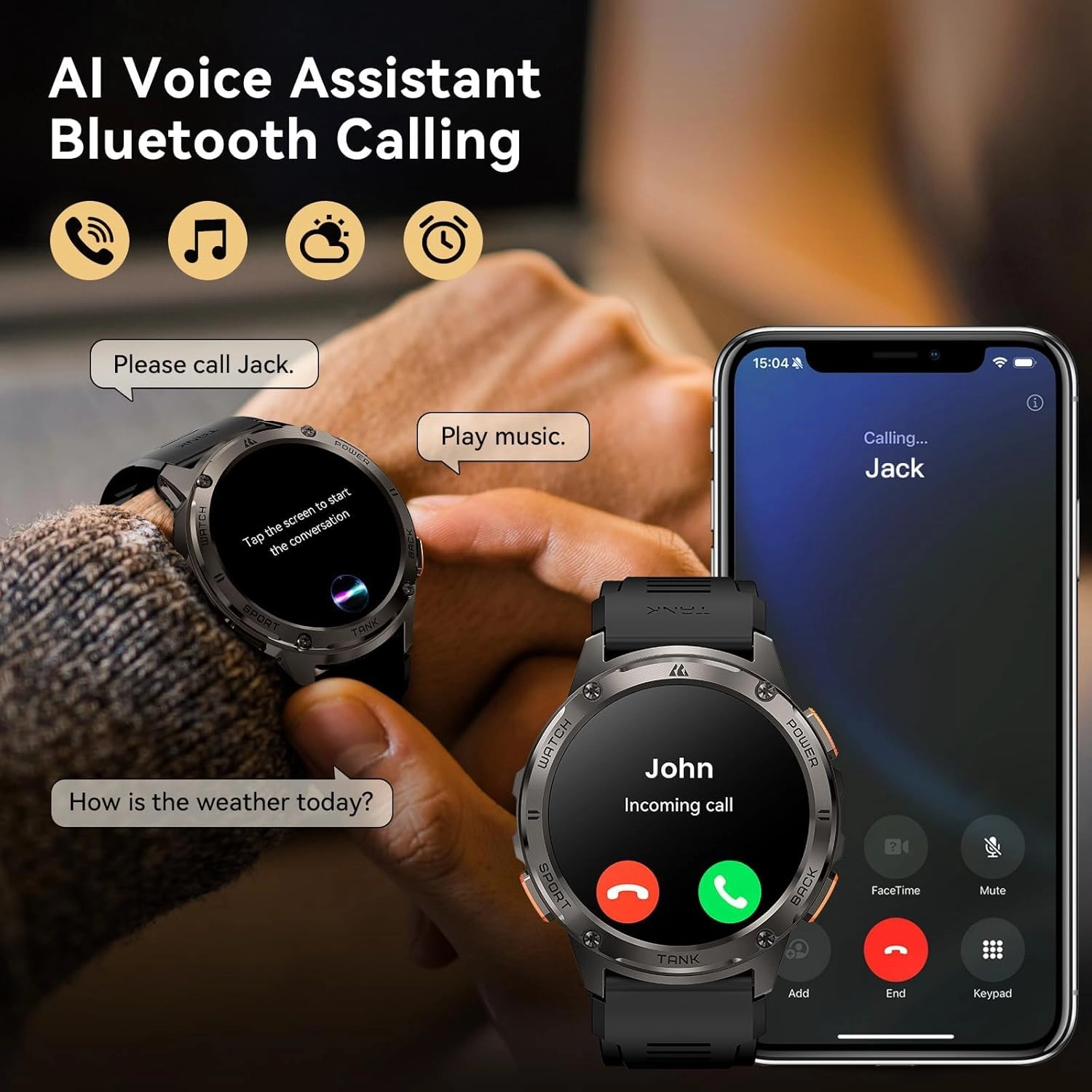 AMAZTIM Smart Watches for Men,60 Days Extra-Long Battery, Rugged Military Bluetooth Call(Answer/Dial Calls),1.43" Ultra HD AMOLED Display,Full Metal Body SmartWatch Compatible iPhone and Android