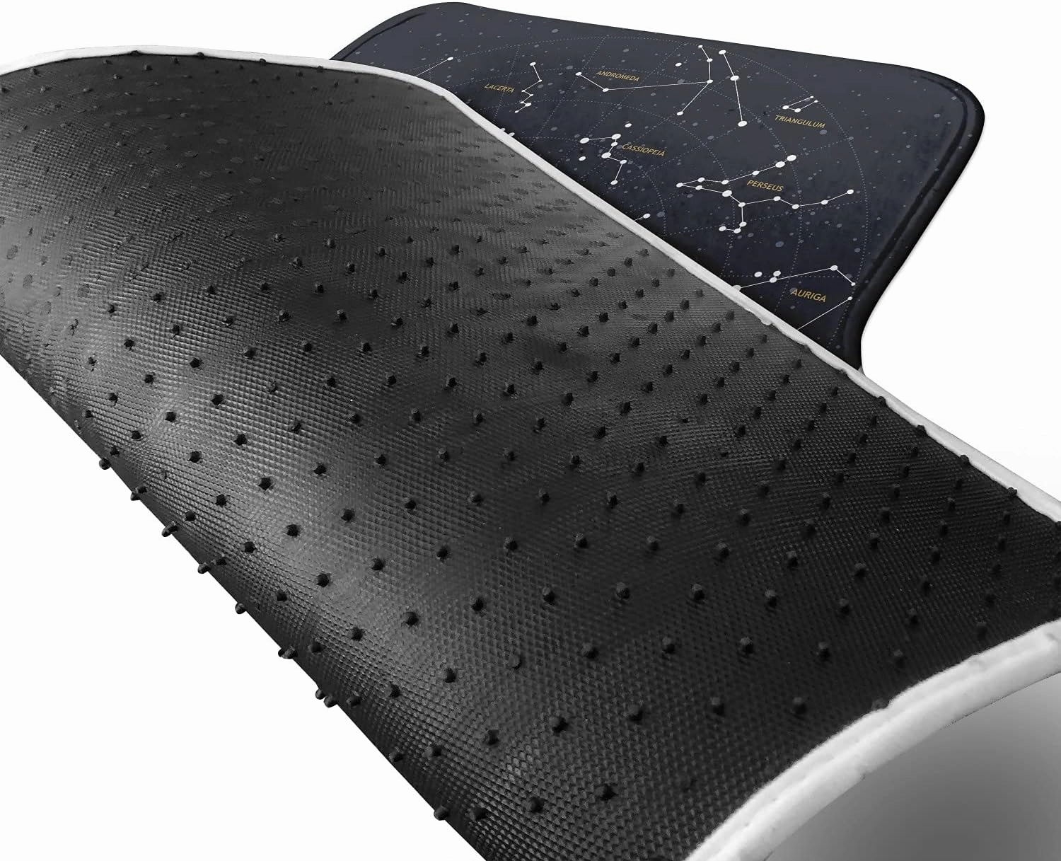 Ambesonne Constellation Car Mat Set of 4, Sky Map Andromeda Lacerta Cygnus Lyra Hercules Draco Bootes Lynx, Front & Back Seat Floor Mat Durable PVC Backing Car Accesory, Dark Blue Yellow White