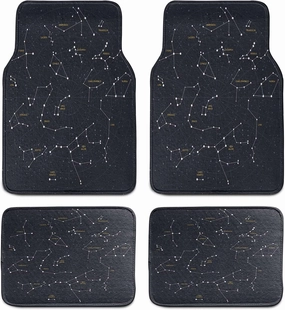 Ambesonne Constellation Car Mat Set of 4, Sky Map Andromeda Lacerta Cygnus Lyra Hercules Draco Bootes Lynx, Front & Back Seat Floor Mat Durable PVC Backing Car Accesory, Dark Blue Yellow White
