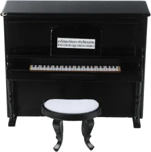 Amosfun Miniature Model Set Dollhouse Oak Piano Miniature Furniture Model Musical Instrument Accessory Lifelike Decorative Stool