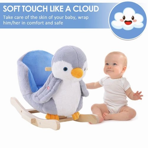 Animal Baby Rocking Horse – Plush Penguin with Musical Button