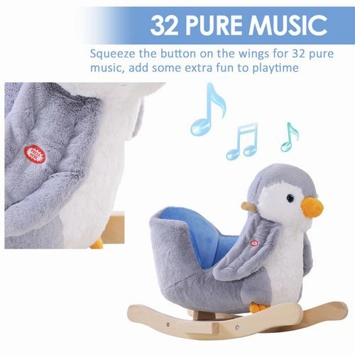 Animal Baby Rocking Horse – Plush Penguin with Musical Button