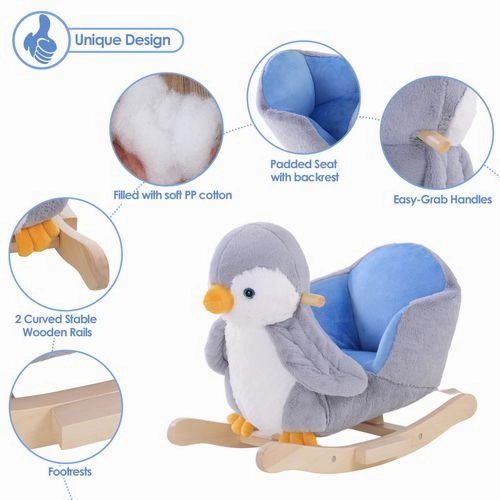 Animal Baby Rocking Horse – Plush Penguin with Musical Button