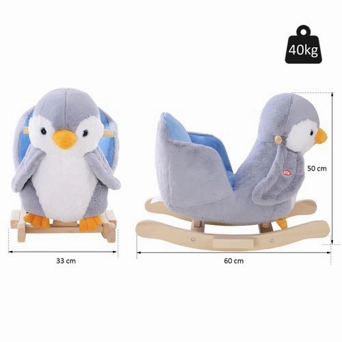Animal Baby Rocking Horse – Plush Penguin with Musical Button