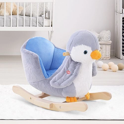 Animal Baby Rocking Horse – Plush Penguin with Musical Button