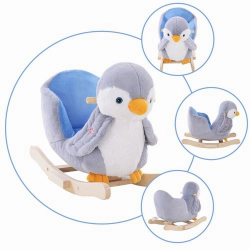 Animal Baby Rocking Horse – Plush Penguin with Musical Button