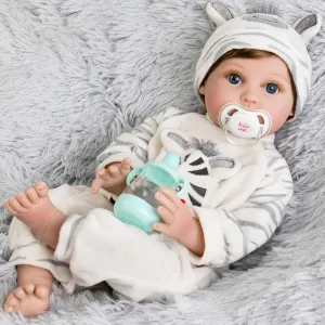 Aori Lifelike Reborn Baby Dolls - 22 Inch Realistic Newborn Baby Boy Doll in Soft Weighted Body & Zebra Outfits - Real Life Reborn Toddler Boy Gift Set for Kids 3 