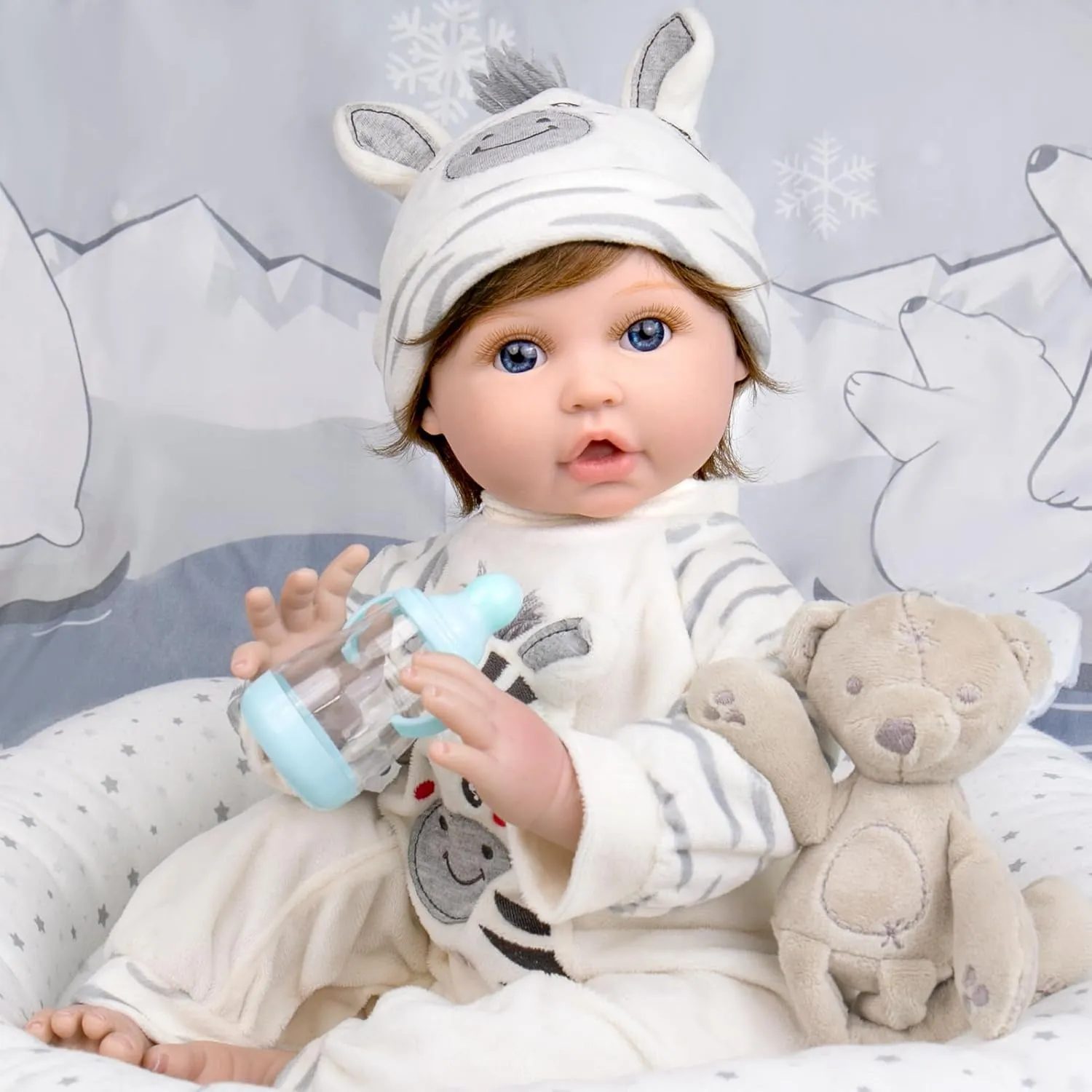 Aori Lifelike Reborn Baby Dolls - 22 Inch Realistic Newborn Baby Boy Doll in Soft Weighted Body & Zebra Outfits - Real Life Reborn Toddler Boy Gift Set for Kids 3 