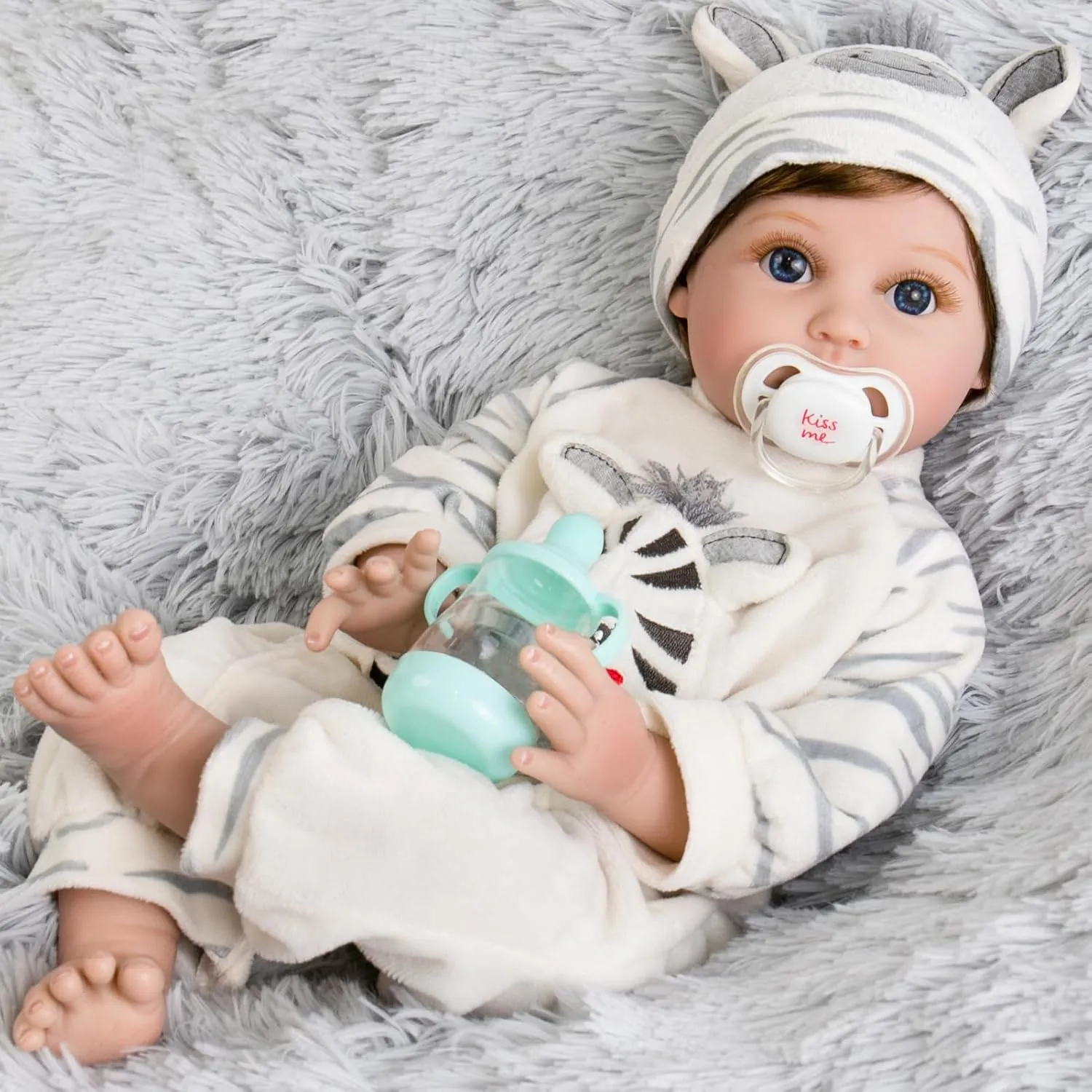 Aori Lifelike Reborn Baby Dolls - 22 Inch Realistic Newborn Baby Boy Doll in Soft Weighted Body & Zebra Outfits - Real Life Reborn Toddler Boy Gift Set for Kids 3 