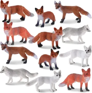 Aoriher 12 Pcs Fox Toy Figures Set Realistic Red Arctic Fox Animal Figures Cake Topper Small Jungle Zoo Play Set for Party Favors Educational Toy Christmas Birthday Supplies