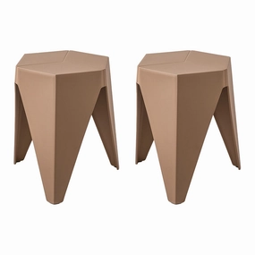 ArtissIn Set of 2 Puzzle Stool Plastic Stacking Bar Stools Dining Chairs Kitchen Brown