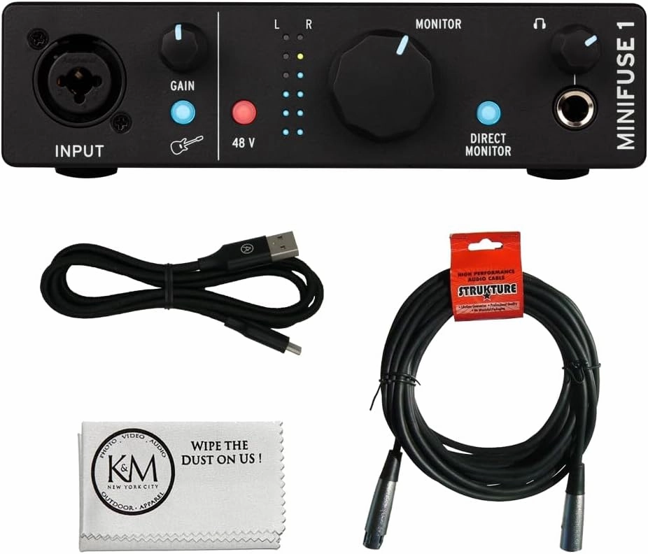 Arturia MiniFuse 1 Portable 1x2 USB Type-C Audio Interface | Black Bundled with a 20 ft. XLR Cable (2 Items)