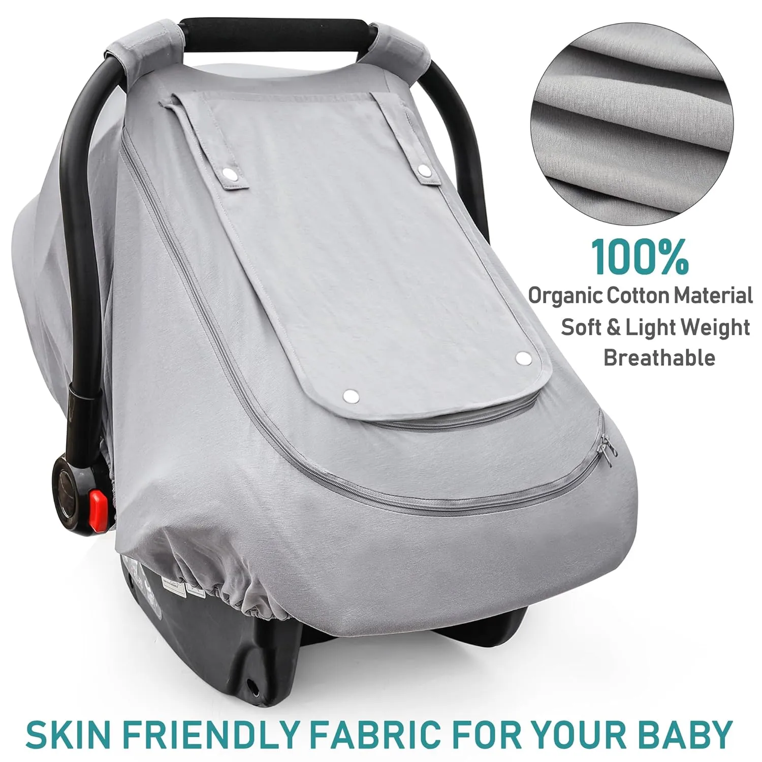 Baby Car Seat Cover for Summer/Spring,100% Organic Cotton Carseat Cover for Babies,Infant Car Seat Cover Canopy for Boys& Girls, Lightweight & Breathable (Gray)