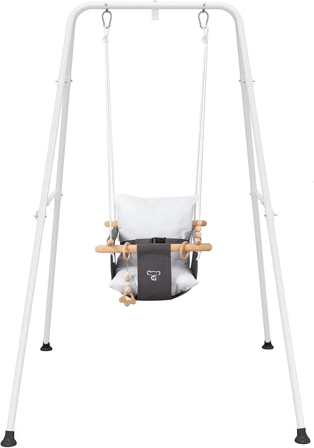 Baby Swing with Stand, Swing Set for Infant, Outdoor Indoor Swing Set with Canvas Cushion Seat (Gray)
