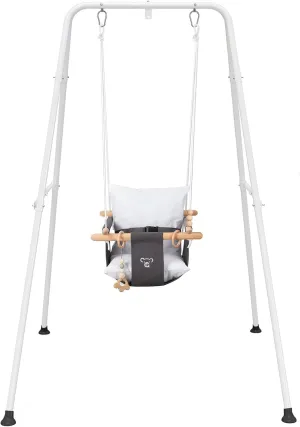 Baby Swing with Stand, Swing Set for Infant, Outdoor Indoor Swing Set with Canvas Cushion Seat (Gray)