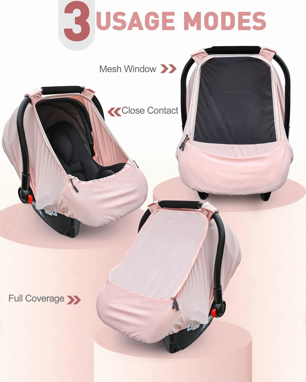 Baby Car Seat Cover,Sunproof Car Seat Canopy for Babies, Extra Large Mesh Window Baby Car Seat Sun Shade Cover, Infant Carseat Covers for Summer/Autumn Use(Pink)