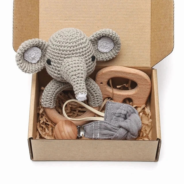 Baby Crochet Bear Teething Toys Cotton Towel Gift Box Bath Toys Set