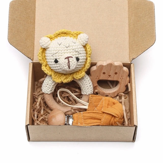 Baby Crochet Bear Teething Toys Cotton Towel Gift Box Bath Toys Set
