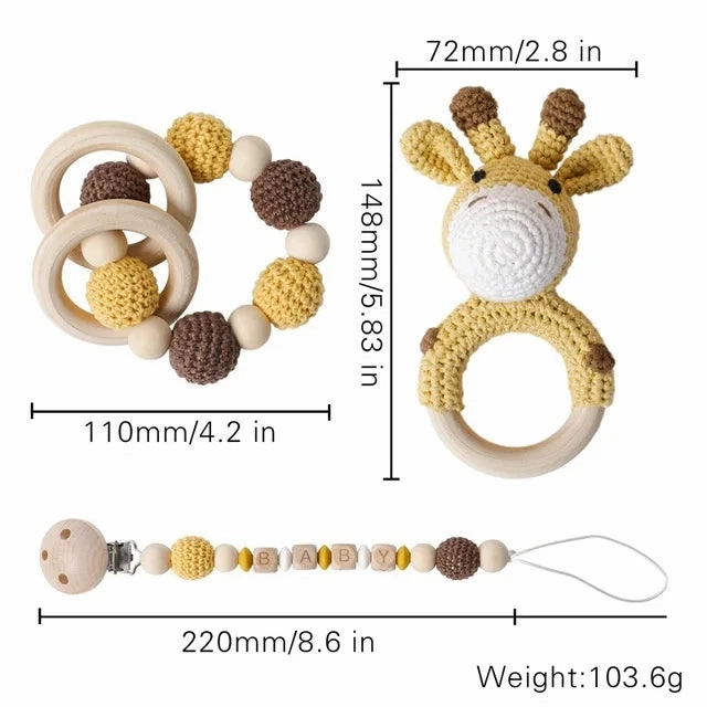 Baby Crochet Bear Teething Toys Cotton Towel Gift Box Bath Toys Set